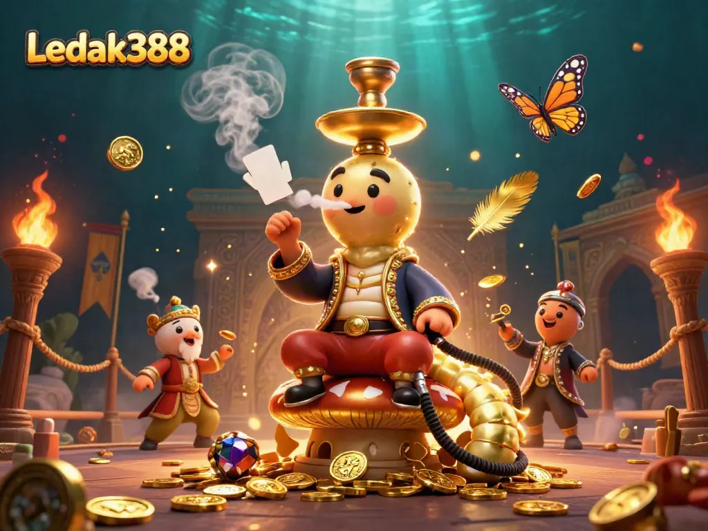 Experience the exciting atmosphere of Ledak388 with captivating casino elements and vibrant characters.