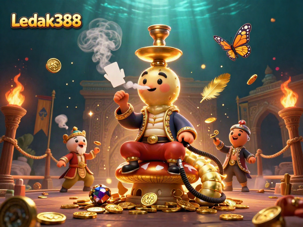 Experience the exciting atmosphere of Ledak388 with captivating casino elements and vibrant characters.