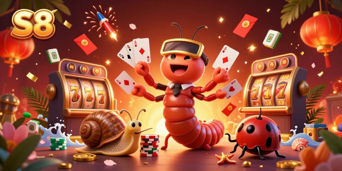 Engage in thrilling gameplay with S8 casino fun, featuring a dynamic millipede dealer and vibrant slot elements.