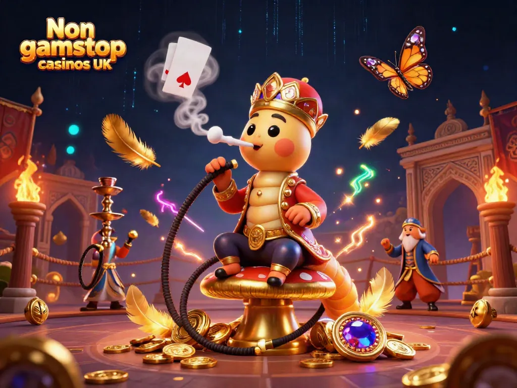 Engage with Non gamstop casinos UK through a vibrant 3D illustration depicting a whimsical gambling scene.