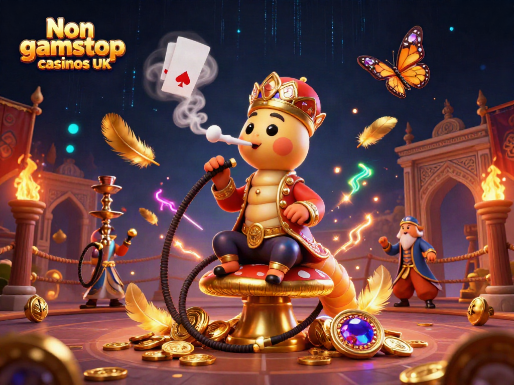 Engage with Non gamstop casinos UK through a vibrant 3D illustration depicting a whimsical gambling scene.