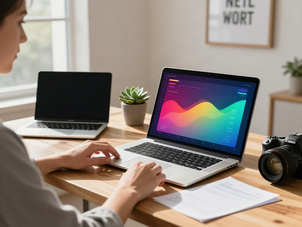 Understanding how much is yours worth? in a bright home office with financial documents and a laptop.