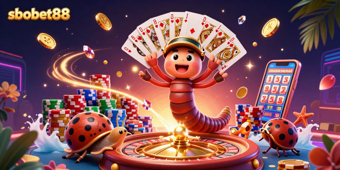 sbobet88 bets on fun with a cartoon millipede dealer and vibrant casino elements