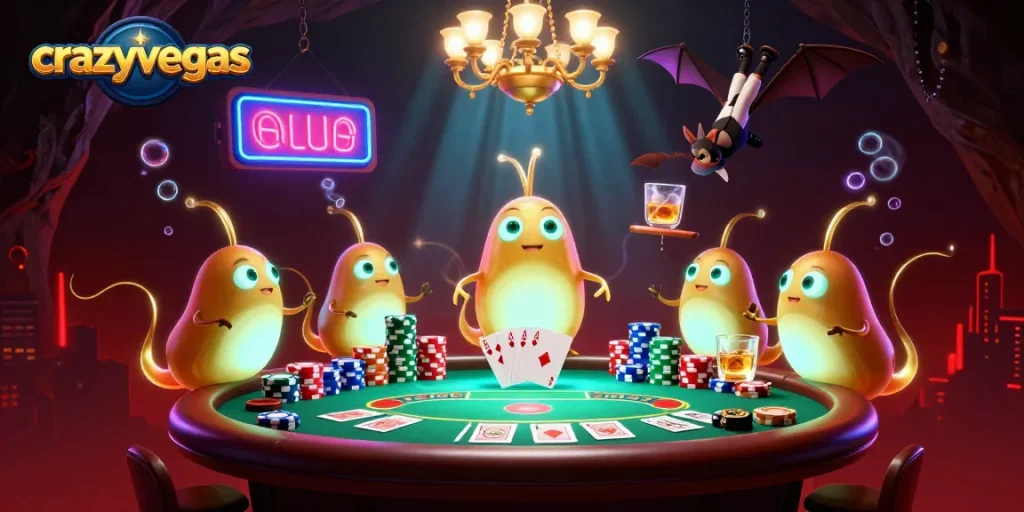 Join the fun at crazyvegas with glowworm dealers lighting up a vibrant poker scene!